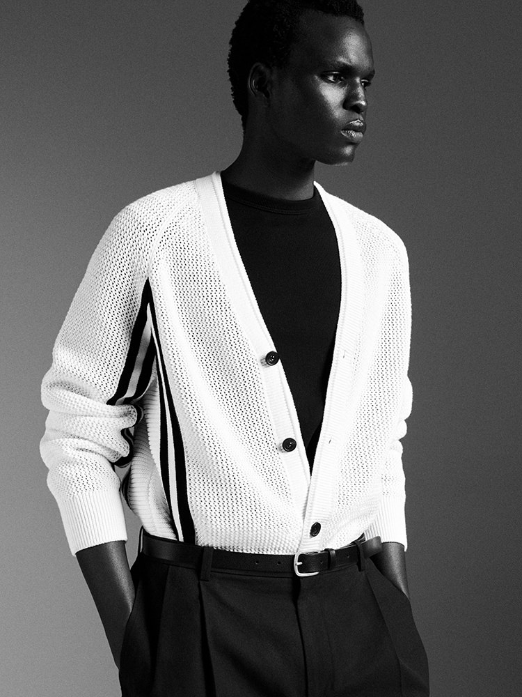 ストライプ オープンニット コットンカーディガン